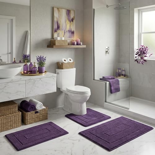 GRANNY SAYS Purple Bathroom Rugs Set 3 Piece, Soft Microfiber Bath Mats by GRANNYSAYS