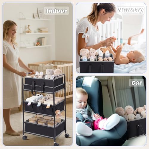 Honeydak 2in1 Baby Diaper Caddy Organizer Cart Bedside Rolling Cart - Image 4