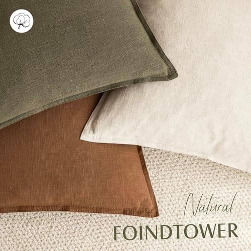 Foindtower Linen Solid Decorative Throw Pillow Covers 20x20 Orange Brown - Image 4