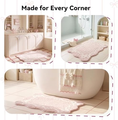 GRANNY SAYS Pink Bow Bathroom Rug, Cute Scalloped Bath Mat - Image 4