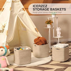 ICERZCZ 13 Inch Cube Closet Storage Bins 13x13x13 in, Mixed Brown Pack of 3 - Image 6