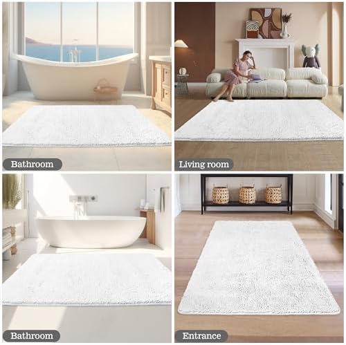 Yeaban Chenille White Bathroom Rug 36"x60", Non-Slip Rubber Backing - Image 6