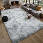 Grey Fluffy 8x10 Area Rug, Tie-Dye Light Gray Soft Washable Shag Carpet - Image 7