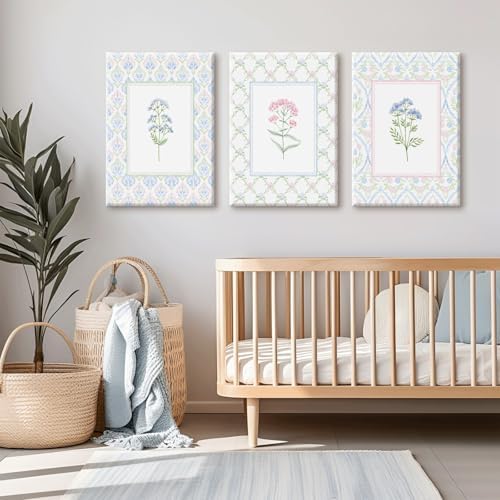 Wildflower Nursery Wall Art Decor Baby Girl Room Canvas Prints Pastel Floral - Image 3