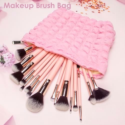Flat Makeup Bag for Women, Zipper Cosmetic Pouch for Purse, Bubble Candy Pink - Image 3
