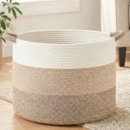 Artfeel 100L Large Cotton Rope Basket, Decorative Woven Blanket Storage by Artfeel