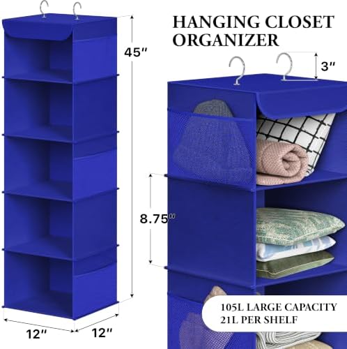 Simple Houseware 5 Shelf Hanging Closet Organizer, Dark Blue - Image 2