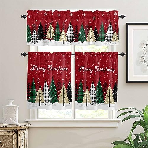 Red Merry Christmas Kitchen Curtains and Valances Set - Image 2