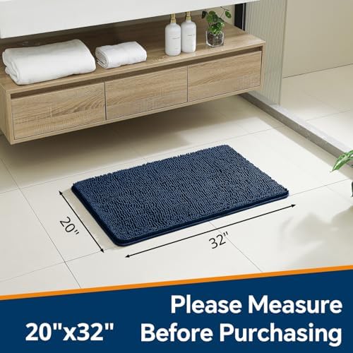Chenille Bathroom Rug 20"x32" Navy Blue, Non-Slip Plush Bath Mat - Image 2