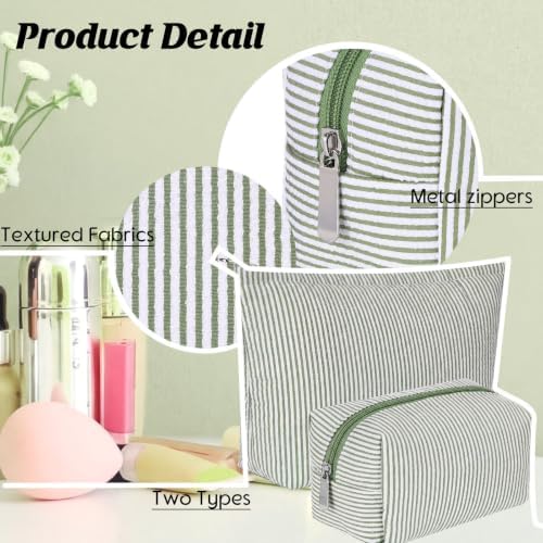 Huhumy 2 Pcs Makeup Bag Set for Women, Bean Green, Thin Stripe - Image 4