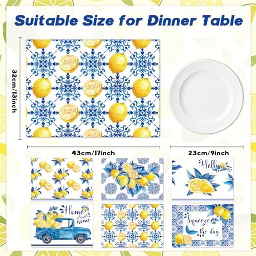 OBUSATT Blue and Yellow Lemons Placemats Set of 6 17×12 Inch Summer Lemon - Image 2