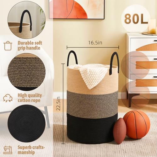 Artfeel Laundry Basket, Woven Cotton Rope Laundry Hamper, 80L - Image 6