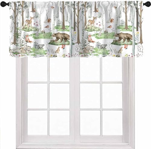 Woodland Animals Valance Curtains, Wild Animals Watercolor Forest Bear Deer Fox by Unknown