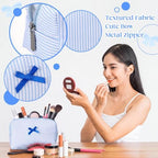 Huhumy 2 Pcs Makeup Bag Set for Women, Bow Stripe - Image 3