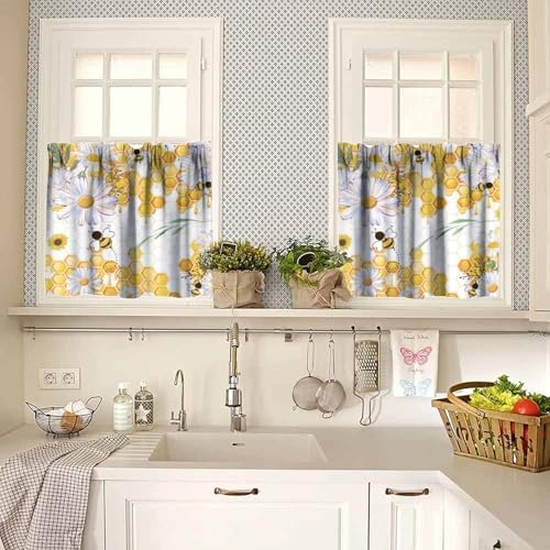Girls Bee Valance Curtains, Spring Floral Watercolor Flower Honey Plants Window - Image 2