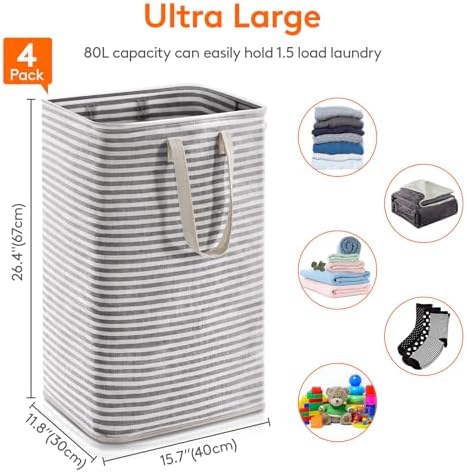 Lifewit 80L Large Laundry Baskets, 4 Pack, Reinforced Handles - Image 3