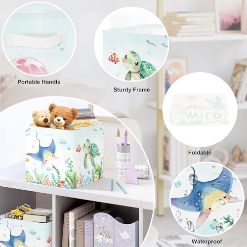 11.8" Marine Animals Cube Storage Organizer Set 3Pcs Ocean Sharks Turtles Cube - Image 6