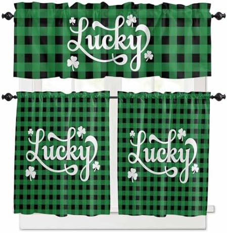 St. Patrick's Day Buffalo Plaid Kitchen Curtains and Valances Set, Lucky by VandarllinHomeKitchenDecor