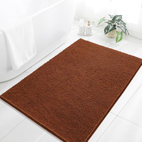 Chenille Bathroom Rug 40"x60" Rust, Large Plush Bath Mat by Kildoss