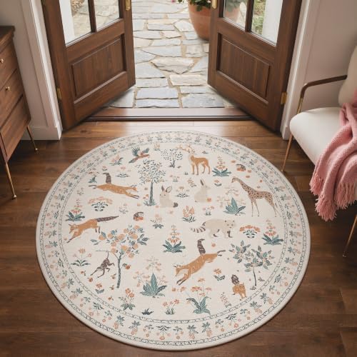 BESBLEE 5FT Round Rug for Bedroom, Washable Animal Non Slip - Image 3