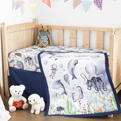 Hahafelt 3 Pcs Nautical Ocean Baby Crib Bedding Set - Image 5