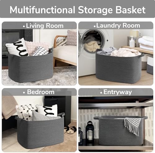 Goodpick 85L Large Woven Rope Blanket Basket, Dark Gray - Image 4