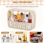 Sanwuta Seersucker Beach Bag Chenille Letter Clear Sunscreen Makeup Bag - Image 3