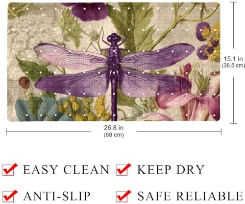 Bathtub Mat Non Slip 26.8x15.1 Inch, Dragonfly Antique Wildflowers Shower Mat - Image 4