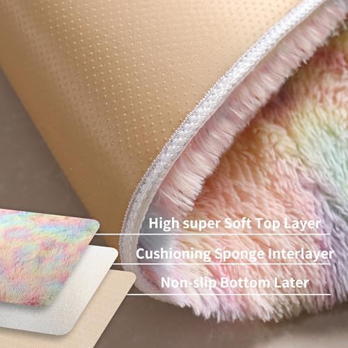 Rainbow Unicorn Shag Rug, Washable Non Slip Fluffy Kids Carpet - Image 4