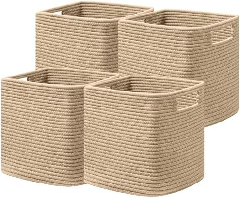 UBBCARE Set of 4 Storage Basket-12 X 12 X 12 in, Cotton Rope Basket by UBBCARE