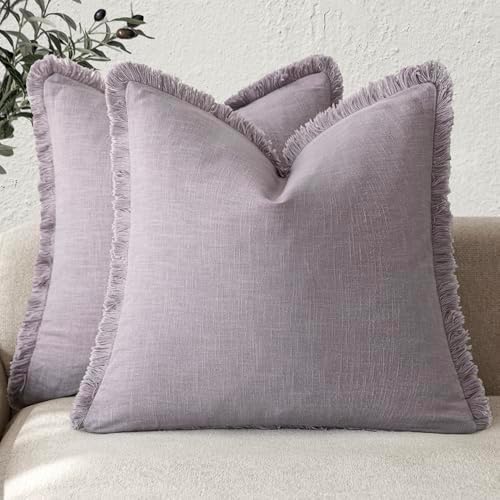 Foindtower Decorative Linen Fringe Throw Pillow Covers 18×18 Light Purple by Foindtower