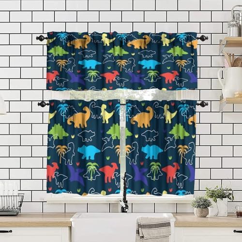 Boys Dinosaur Valance Curtains, Cartoon Dino Blackout Kids Window Treatments - Image 4