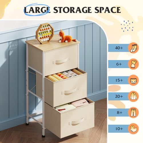 WLIVE Small Dresser Nightstand for Bedroom, 3 Drawers, Cream White - Image 5