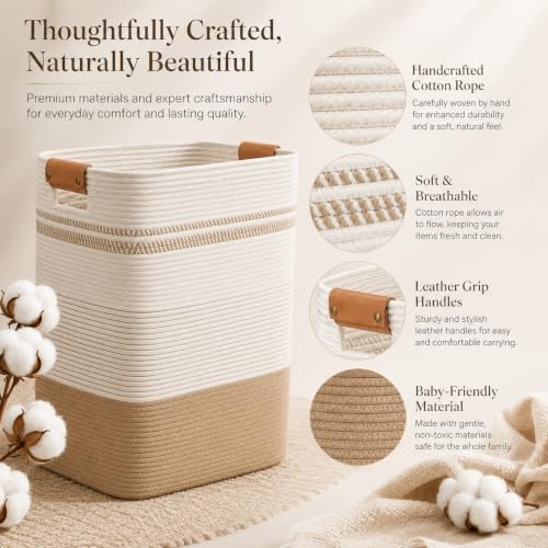 Laundry Hamper, Cotton Rope Laundry Basket - Image 5