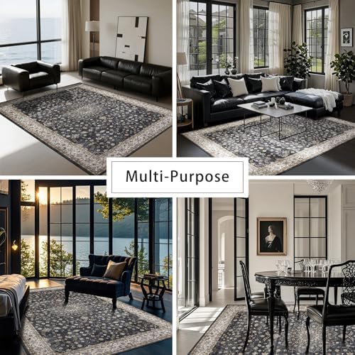 8x10 Washable Area Rugs for Living Room, Dining Room- Classic Black - Image 5