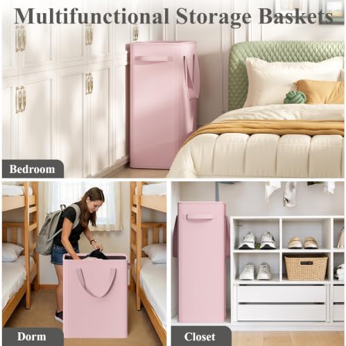 Optish 75L Pink Slim Laundry Hamper, Large Laundry Basket - Image 7