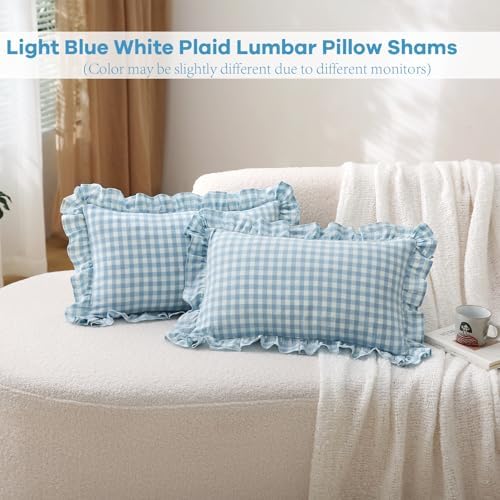 2 Pack Light Blue Gingham Lumbar Throw Pillow Shams 12''x20'' - Image 2