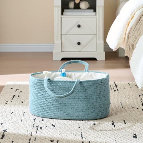 luxury little Diaper Caddy Organizer, Large Cotton Rope Nursery Baby Basket - Image 4