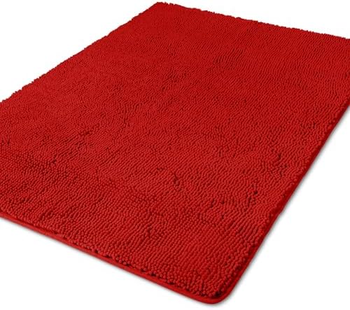 Yeaban Chenille Red Bathroom Rug 40"x60", Non-Slip Rubber Backing by Yeaban