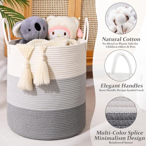 Laundry Hamper for Organizing, 52L Large Laundry Baskets, Cotton Rope Woven - Image 2