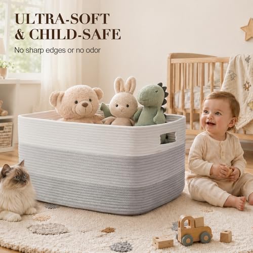 OIAHOMY Blanket Basket Laundry Basket Dog Toy Basket 75L Gradient Grey - Image 4