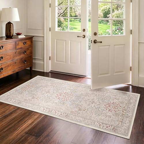 Cream Floral Animal 2x5 Rug Runners by Jainmy