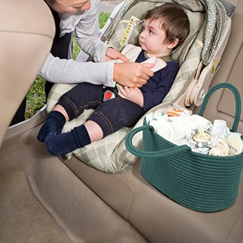 XUANGUO Large Cotton Rope Baby Diaper Caddy Organizer Basket Dark Green - Image 5