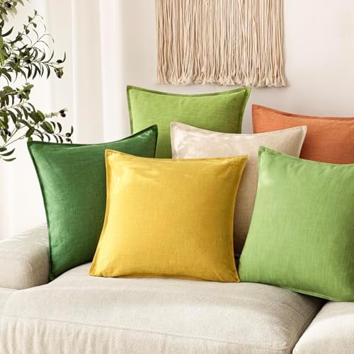 Foindtower Linen Solid Decorative Throw Pillow Covers 20x20 Ginger Yellow - Image 5