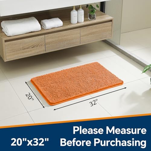 Chenille Bathroom Rug 20"x32" Orange, Non-Slip Plush Bath Mat - Image 2