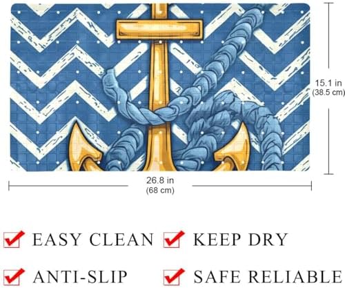 Shower Mat Non Slip 26.8 x 15.1 Inches, Anchor Zigzag Bathtub Mat Shower Stall - Image 4
