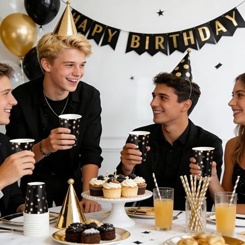 WRAPAHOLIC 50 Pcs Black Gold Dot Paper Cups - 9 oz Black and Gold Foil Dots - Image 7