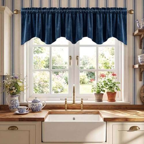StangH Navy Blue Valance for Windows Scalloped 52x18 Inch, 1 Panel by StangH
