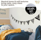 Race Car Room Decor for Boys Canvas Linen Garland Triangle Banners, Ready Set - Image 2