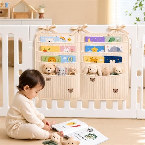 Bedside Caddy Nursery Playpen Organizer, Hanging Crib Book & Toy Storage - Image 7